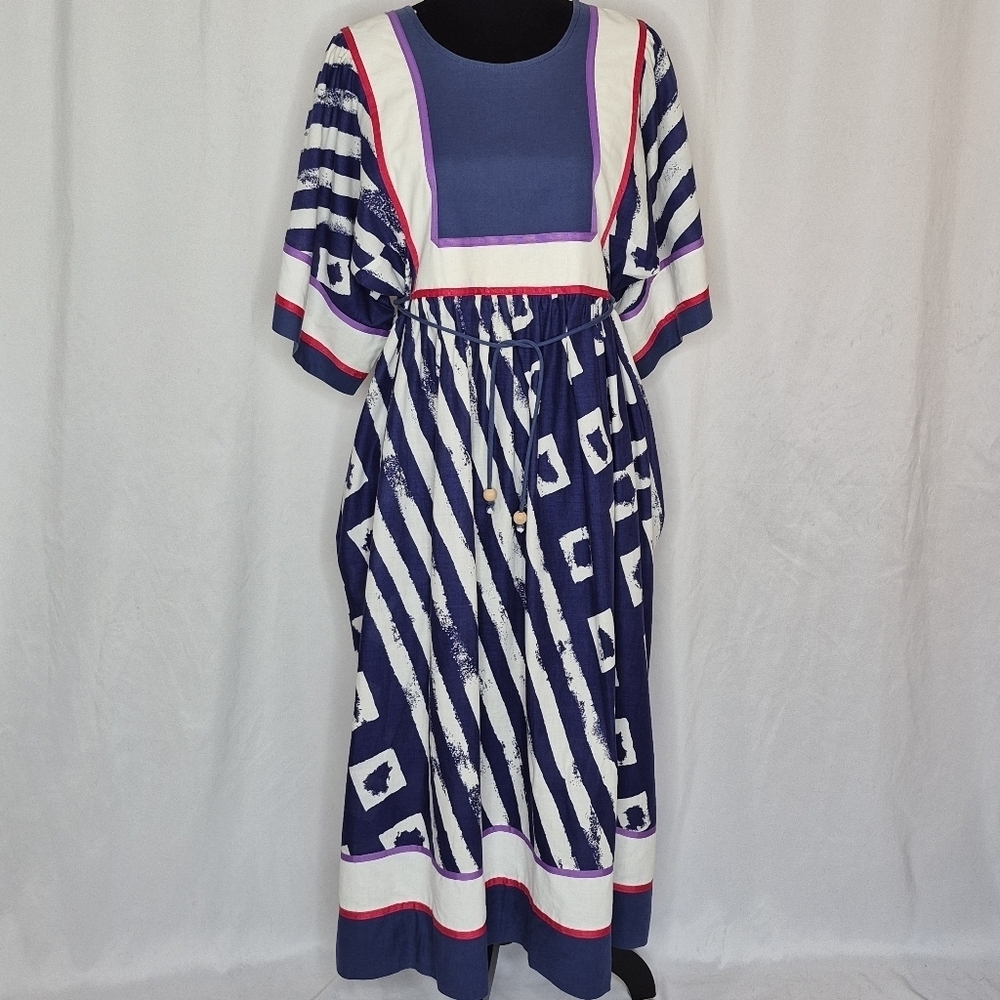 Krist Gudnason Vintage 70s Cotton Caftan Midi Dress - Size L